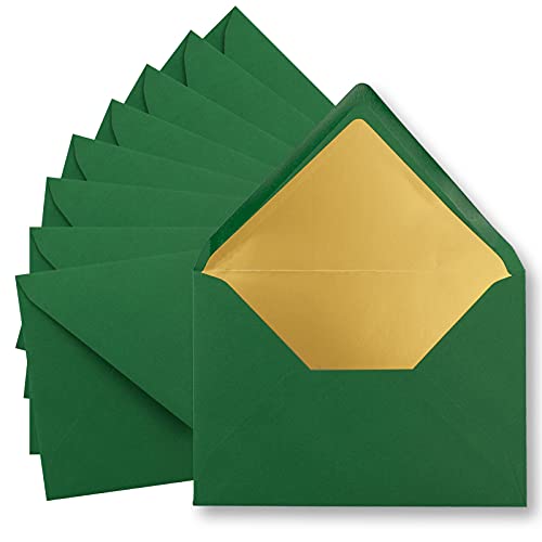 300x metallic Gold-gefütterte Brief-Umschläge DIN C5, dunkel-grün - 156 x 220 mm - Nassklebung mit spitzer Klappe - FarbenFroh by GUSTAV NEUSER von NEUSER PAPIER