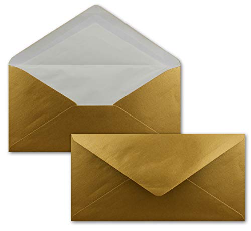 400 x DIN Lang Briefumschläge - Gold mit weißem Seidenfutter - 11x22 cm - 100 g/m² - ideal für Einladungen, Weihnachtskarten, Glückwunschkarten aus der Serie Farbenfroh 400 x DIN Lang Briefumschläge - Gold mit weißem Seidenfutter - 11x22 cm - 100 g/m² - ideal für Einladungen, Weihnachtskarten, Glückwunschkarten aus der Serie Farbenfroh von NEUSER PAPIER