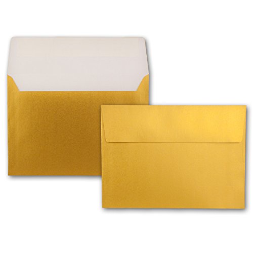 400x Briefumschläge DIN C5 Gold Metallic - 16,2 x 22,9 cm - Haftklebung - glänzende Kuverts für große Einladungen und Karten zum Geburtstag oder Hochzeit von NEUSER PAPIER