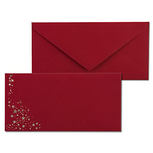 400x Briefumschläge mit Metallic Sternen - DIN Lang - Silber geprägter Sternenregen - Farbe: dunkelrot, Nassklebung, 120 g/m² - 110 x 220 mm - ideal für Weihnachten von NEUSER PAPIER
