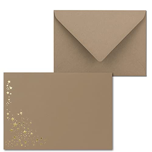 400x Weihnachts-Briefumschläge - DIN C6 - mit Gold-Metallic geprägtem Sternenregen -Farbe: Cappuccino (Braun) - Nassklebung, 120 g/m² - 114 x 162 mm von NEUSER PAPIER