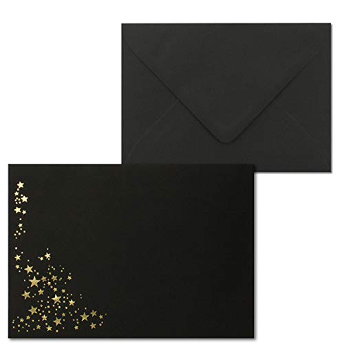 400x Weihnachts-Briefumschläge - DIN C6 - mit Gold-Metallic geprägtem Sternenregen -Farbe: Schwarz - Nassklebung, 120 g/m² - 114 x 162 mm - Marke: GUSTAV NEUSER von NEUSER PAPIER