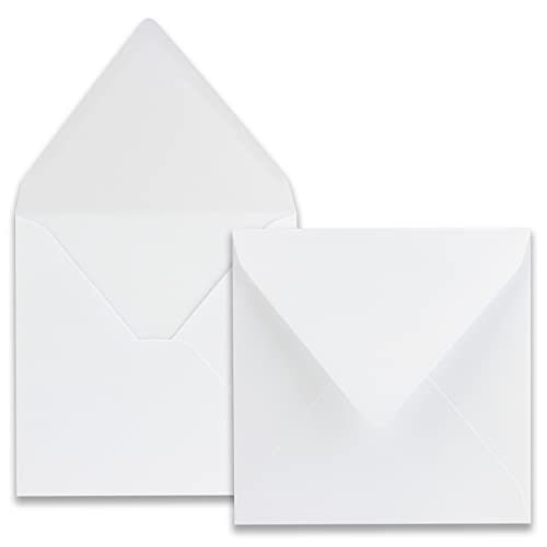 50 Quadratische Umschläge - Farbe: Weiß - Format: 16,5 x 16,5 cm - Grammatur: 120 Gramm pro m² - Nassklebung mit spitzer Klappe von NEUSER PAPIER