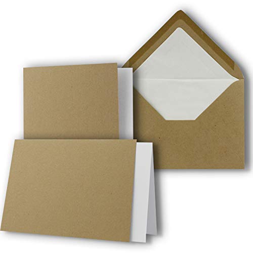 50 x Kartenpaket mit gefütterten Brief-Umschlägen und Einleger - DIN A6/C6 - Kraft - 10,5 x 14,8 cm - Nassklebung - NEUSER PAPIER von NEUSER PAPIER