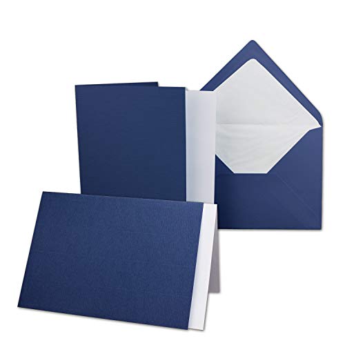 50 x Kartenpaket mit gefütterten Brief-Umschlägen und Einleger - gerippt - DIN A6/C6 - Dunkelblau - 10,5 x 14,8 cm - Nassklebung - NEUSER PAPIER von NEUSER PAPIER