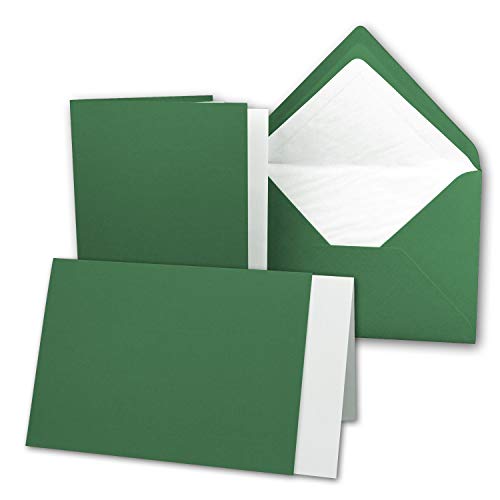 50 x Kartenpaket mit gefütterten Brief-Umschlägen und Einleger - gerippt - DIN A6/C6 - Dunkelgrün - 10,5 x 14,8 cm - Nassklebung - NEUSER PAPIER von NEUSER PAPIER