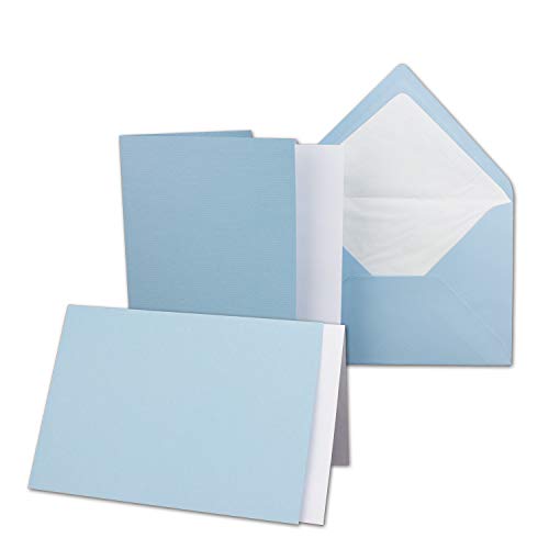 50 x Kartenpaket mit gefütterten Brief-Umschlägen und Einleger - gerippt - DIN A6/C6 - Hellblau - 10,5 x 14,8 cm - Nassklebung - NEUSER PAPIER von NEUSER PAPIER