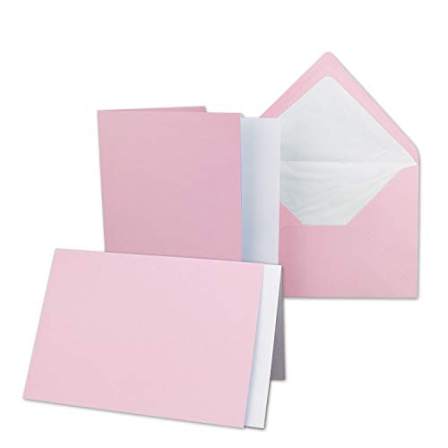 50 x Kartenpaket mit gefütterten Brief-Umschlägen und Einleger - gerippt - DIN A6/C6 - Rosa - 10,5 x 14,8 cm - Nassklebung - NEUSER PAPIER von NEUSER PAPIER