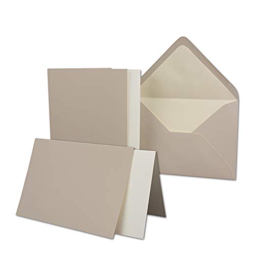 50 x Kartenpaket mit gefütterten Brief-Umschlägen und Einleger - gerippt - DIN A6/C6 - Taupe - 10,5 x 14,8 cm - Nassklebung - NEUSER PAPIER von NEUSER PAPIER