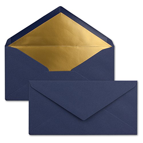 500 Brief-Umschläge DIN Lang - Dunkel-Blau/Nachtblau mit Gold-Metallic Innen-Futter - 110 x 220 mm - Nassklebung - festliche Kuverts für Weihnachten von NEUSER PAPIER