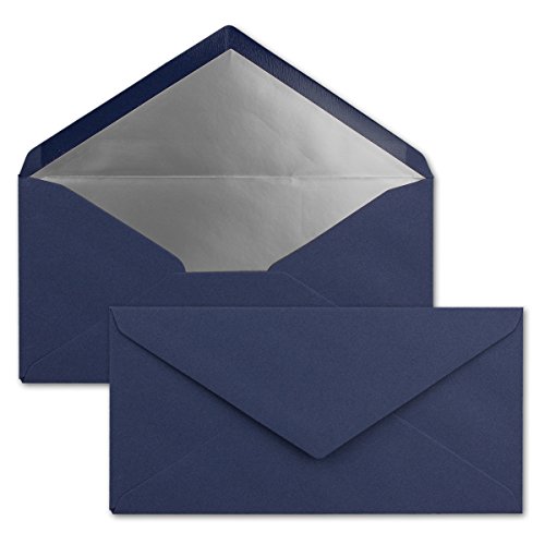 500 Brief-Umschläge DIN Lang - Dunkel-Blau/Nachtblau mit Silber-Metallic Innen-Futter - 110 x 220 mm - Nassklebung - festliche Kuverts für Weihnachten von NEUSER PAPIER