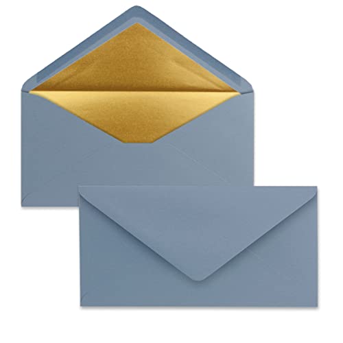 500 Brief-Umschläge DIN Lang - Graublau mit Gold-Metallic Innen-Futter - 110 x 220 mm - Nassklebung - festliche Kuverts für Weihnachten von NEUSER PAPIER