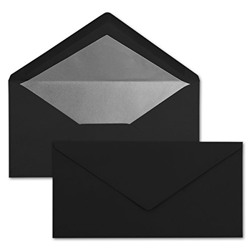 500 Brief-Umschläge DIN Lang - Schwarz mit Silber-Metallic Innen-Futter - 110 x 220 mm - Nassklebung - festliche Kuverts für Weihnachten von NEUSER PAPIER