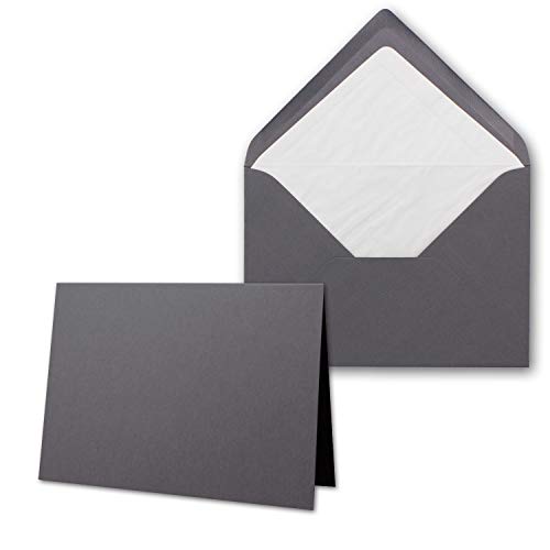 500 x Kartenpaket mit gefütterten Brief-Umschlägen - gerippt - DIN A6/C6 - Granit-Grau - 10,5 x 14,8 cm - Nassklebung - NEUSER PAPIER von NEUSER PAPIER