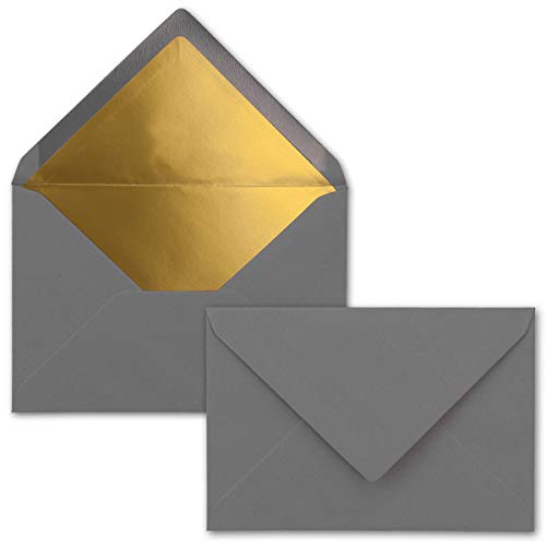 500x - Brief-Umschläge B6 mit Gold Innenfutter - 12,5 x 17,6 cm - Graphit - (Dunkelgrau) - Nassklebung - FarbenFroh by GUSTAV NEUSER von NEUSER PAPIER