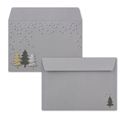 500x Briefumschläge DIN C6 in Grau mit Weihnachtsbäumen in Scratch-Optik - Haftklebung mit Abziehstreifen - 114 x 162 mm - 80 g/m² - Weihnachtsumschläge mit Motiv für Firmen und Privat von NEUSER PAPIER