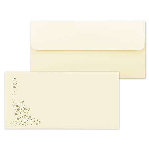 500x Briefumschläge mit Metallic Sternen - DIN Lang - Gold geprägter Sternenregen - Farbe: creme - Vanille, Haftklebung, 100 g/m² - 110 x 220 mm - ideal für Weihnachten von NEUSER PAPIER