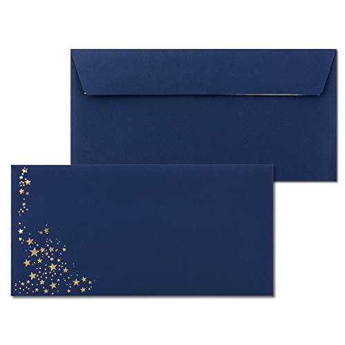500x Briefumschläge mit Metallic Sternen - DIN Lang - Gold geprägter Sternenregen - Farbe: dunkelblau, Haftklebung, 120 g/m² - 110 x 220 mm - ideal für Weihnachten von NEUSER PAPIER