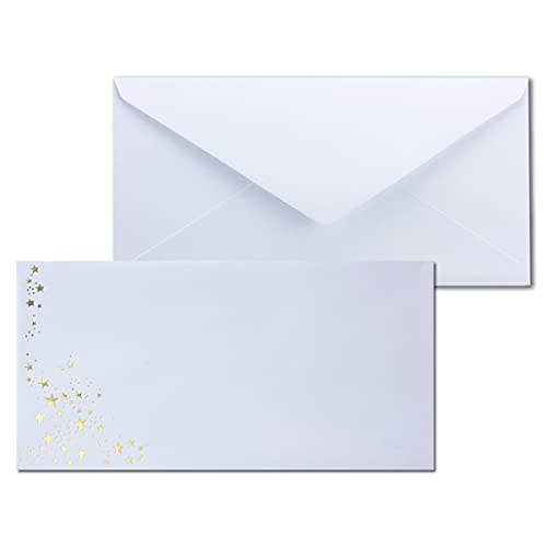 500x Briefumschläge mit Metallic Sternen - DIN Lang - Gold geprägter Sternenregen - Farbe: weiß, Nassklebung, 100 g/m² - 110 x 220 mm - ideal für Weihnachten 500x Briefumschläge mit Metallic Sternen - DIN Lang - Gold geprägter Sternenregen - Farbe: weiß, Nassklebung, 100 g/m² - 110 x 220 mm - ideal für Weihnachten von NEUSER PAPIER
