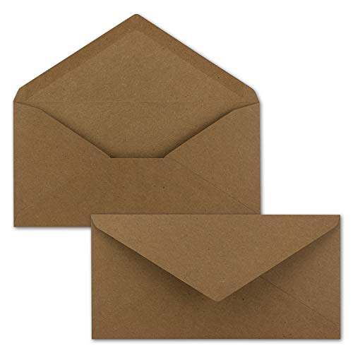 500x Kraftpapier Umschläge DIN Lang - Braun ÖKO - Nassklebung 11 x 22 cm - 120 g/m² Spitzklappe - Vintage Kuverts - von NEUSER PAPIER von NEUSER PAPIER
