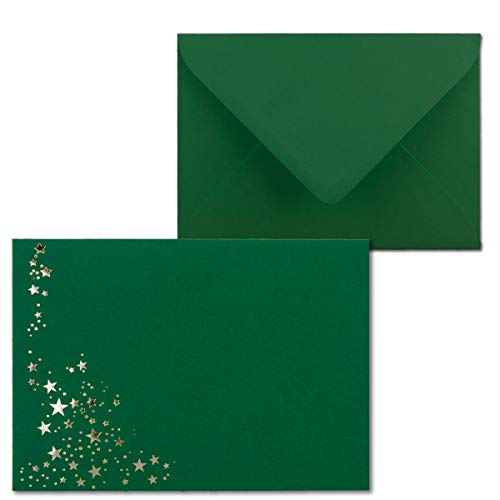 500x Weihnachts-Briefumschläge - DIN C6 - mit Silber-Metallic geprägtem Sternenregen -Farbe: Dunkelgrün - Nassklebung, 120 g/m² - 114 x 162 mm - Marke: GUSTAV NEUSER von NEUSER PAPIER