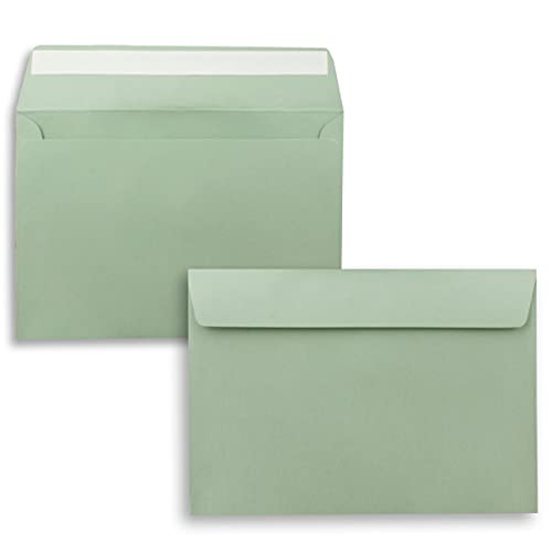 50x Briefumschläge DIN C5 Eukalyptus (Grün) - 16,2 x 22,9 cm - Haftklebung - Edle Kuverts für große Einladungen und Karten zum Geburtstag oder Hochzeit von NEUSER PAPIER
