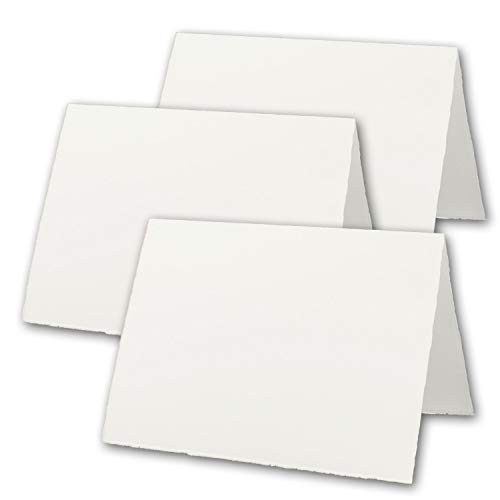 50x DIN A8 Mini-Vintage Falt-Karten, Büttenpapier, 5,5 x 8,5 cm - hoch-doppelt, Natur-Weiß 260 g/m² - Vellum Oberfläche von NEUSER PAPIER