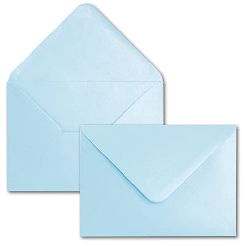 50x DIN C6 Briefumschläge, Hellblau mit Metallic Effekt, 114 x 162 mm, 90 g/m², beidseitig beschichtet mit Perlmutt-Effekt, Nassklebung, für Einladungen, Geburtstag, Taufe von NEUSER PAPIER