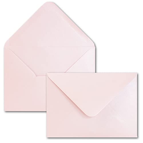 50x DIN C6 Briefumschläge, Rosa mit Metallic Effekt, 114 x 162 mm, 90 g/m², beidseitig beschichtet mit Perlmutt-Effekt, Nassklebung, für Einladungen, Geburtstag, Taufe von NEUSER PAPIER
