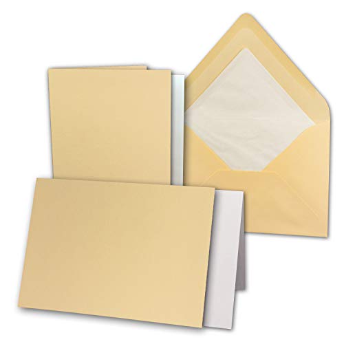 50x Karten-Set DIN B6-12 x 17 cm - 120 x 170 mm - Falt-Karten mit Brief-Umschlägen & Einlege-Blättern - Gerippte Struktur Oberfläche - Honig-Gelb - Vintage Einladungskarten von NEUSER PAPIER