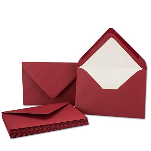 50x Kuverts in Dunkel-Rot - Brief-Umschläge in DIN B6-12,5 x 17,6 cm geripptes Papier - weißes Seidenfutter für Weihnachten & festliche Anlässe von NEUSER PAPIER