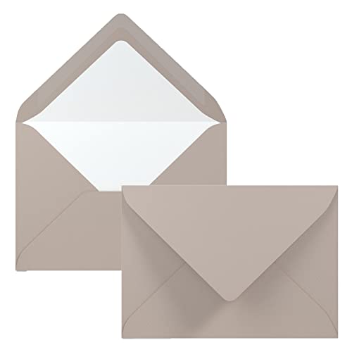 50x Kuverts in Taupe - Brief-Umschläge in DIN B6-12,5 x 17,6 cm geripptes Papier - weißes Seidenfutter für Weihnachten & festliche Anlässe von NEUSER PAPIER