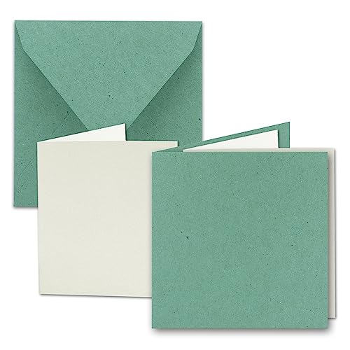 50x Quadratisches Faltkarten SET aus Kraft-Papier in Eukalyptus-Grün 15,0 x 15,0 cm - Doppel-Karten mit Briefumschlägen und Einlegeblättern aus Recycling-Papier - Serie UmWelt 50x Quadratisches Faltkarten SET aus Kraft-Papier in Eukalyptus-Grün 15,0 x 15,0 cm - Doppel-Karten mit Briefumschlägen und Einlegeblättern aus Recycling-Papier - Serie UmWelt von NEUSER PAPIER