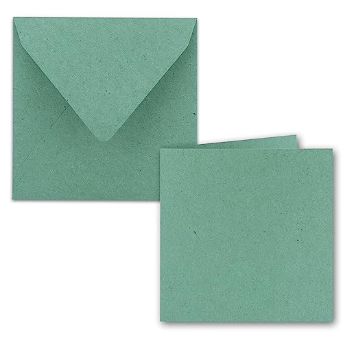 50x Quadratisches Faltkarten Set aus Kraft-Papier in Eukalyptus-Grün 15 x 15 cm - Doppel-Karten und Briefumschläge aus Recycling-Papier - Serie Umwelt von NEUSER PAPIER