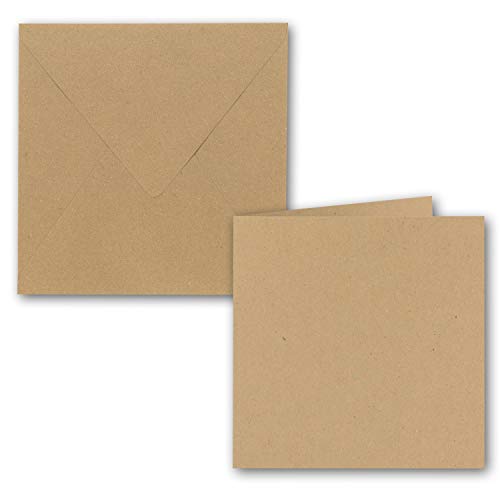 50x Quadratisches Faltkarten Set aus Kraft-Papier in sandbraun 15,7 x 15,7 cm - Doppel-Karten und Briefumschläge aus Recycling-Papier - Serie Umwelt von NEUSER PAPIER