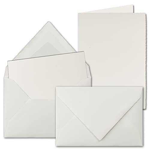 50x Vintage Kartenset aus Büttenpapier - DIN A6 Faltkarten mit DIN C6 Briefumschläge gefüttert - hochdoppelt - Naturweiß - Grußkarten Set von NEUSER PAPIER