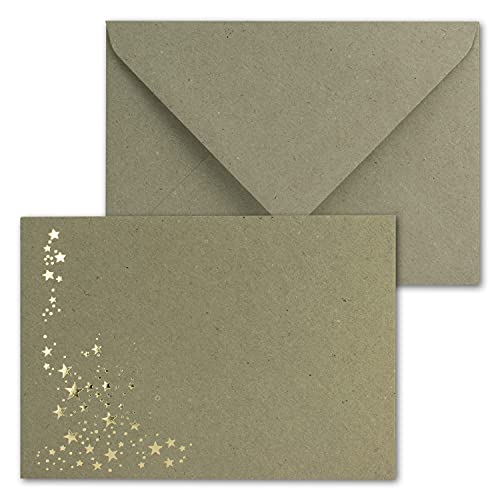 50x Weihnachts-Briefumschläge - DIN C6 - mit Gold-Metallic geprägtem Sternenregen -Farbe: Kraftpapier Grau - Nassklebung, 120 g/m² - 114 x 162 mm 50x Weihnachts-Briefumschläge - DIN C6 - mit Gold-Metallic geprägtem Sternenregen -Farbe: Kraftpapier Grau - Nassklebung, 120 g/m² - 114 x 162 mm von NEUSER PAPIER