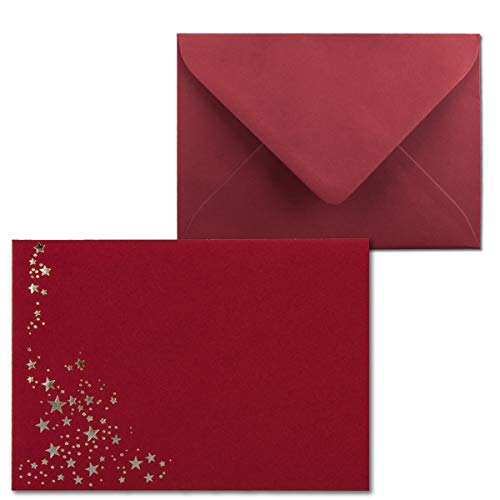 50x Weihnachts-Briefumschläge - DIN C6 - mit Silber-Metallic geprägtem Sternenregen -Farbe: Dunkelrot - Nassklebung, 120 g/m² - 114 x 162 mm - Marke: GUSTAV NEUSER von NEUSER PAPIER