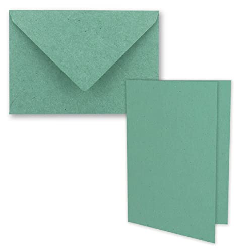 50x eukalyptus-grünes Vintage Kraftpapier Falt-Karten SET mit Umschlägen DIN A6-10,5 x 14,8 cm - Eukalyptus-Grün - Recycling - Klapp-Karten - blanko von NEUSER PAPIER