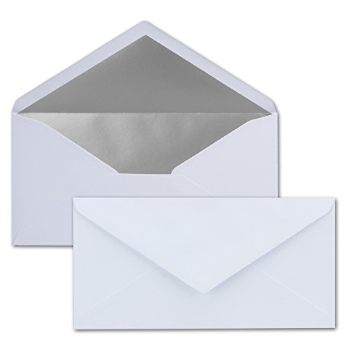 700 Brief-Umschläge DIN Lang - Weiß mit Silber-Metallic Innen-Futter - 110 x 220 mm - Nassklebung - festliche Kuverts für Weihnachten von NEUSER PAPIER