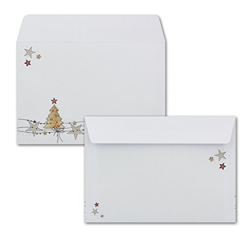 700x Briefumschläge DIN C6 in Weiß mit Weihnachtsbaum und Sternen - Haftklebung mit Abziehstreifen - 114 x 162 mm - 80 g/m² - Weihnachtsumschläge mit Motiv für Firmen und Privat von NEUSER PAPIER