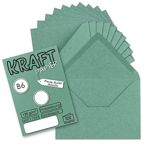 700x Vintage Briefumschläge in Eukalyptus (grün) DIN B6 125 x 178 mm Kraftpapier 120 g/m² Recycling Nassklebung Spitzklappe - UmWelt by GUSTAV NEUSER von NEUSER PAPIER
