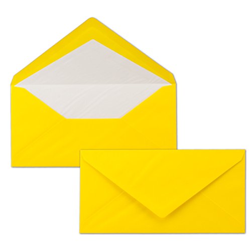 75 x DIN Lang Briefumschläge - Gelb mit weißem Seidenfutter - 11x22 cm - 80 g/m² - ideal für Einladungen, Weihnachtskarten, Glückwunschkarten aus der Serie Farbenfroh von NEUSER PAPIER