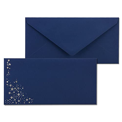 75x Briefumschläge mit Metallic Sternen - DIN Lang - Silber geprägter Sternenregen - Farbe: dunkelblau, Nassklebung, 120 g/m² - 110 x 220 mm - ideal für Weihnachten 75x Briefumschläge mit Metallic Sternen - DIN Lang - Silber geprägter Sternenregen - Farbe: dunkelblau, Nassklebung, 120 g/m² - 110 x 220 mm - ideal für Weihnachten von NEUSER PAPIER