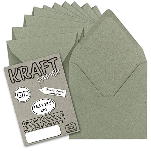 75x Vintage-Umschläge quadratisch aus grauem Kraftpapier - nachhaltig - 15,5 x 15,5 cm - Nassklebung Spitzklappe - NEUSER PAPIER von NEUSER PAPIER