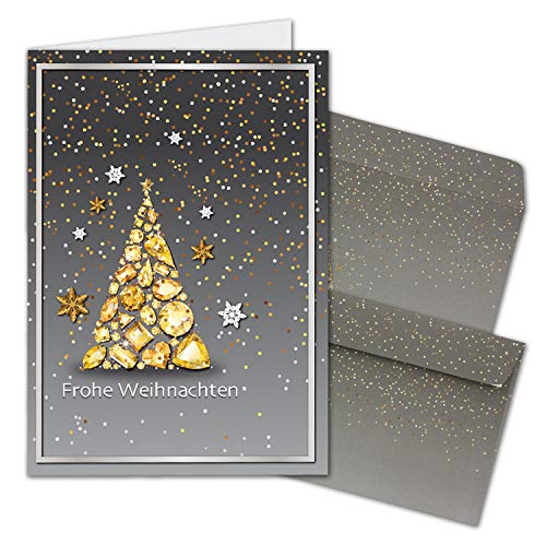 75x Weihnachtskarten-Set DIN A6 in Grau mit Motiv Edelstein-Weihnachtsbaum - Faltkarten mit passenden Umschlägen DIN C6 in Grau - Weihnachtsgrüße für Firmen und Privat von NEUSER PAPIER