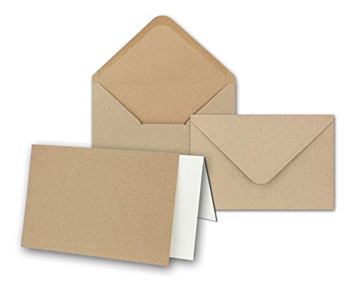 Kraftpapier-Set - Karten - ca. B6 inklusive Briefumschläge & Einlegeblätter - 50er-Set - Blanko Recycling Einladungskarten in Naturbraun - bedruckbare Postkarten von NEUSER PAPIER