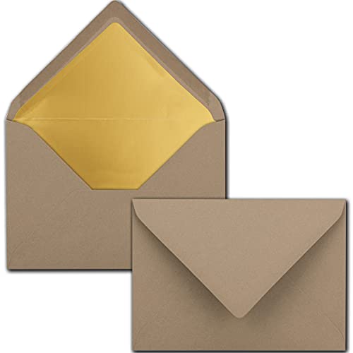 Kuverts Cappuccino - 300 Stück - Brief-Umschläge DIN C6-114 x 162 mm - 11,4 x 16,2 cm - Naßklebung - matte Oberfläche & Gold-Metallic Fütterung - ohne Fenster - für Einladungen von NEUSER PAPIER