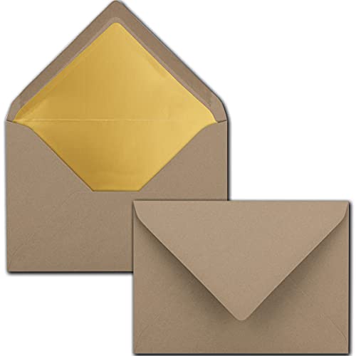 Kuverts Cappuccino - 400 Stück - Brief-Umschläge DIN C6-114 x 162 mm - 11,4 x 16,2 cm - Naßklebung - matte Oberfläche & Gold-Metallic Fütterung - ohne Fenster - für Einladungen Kuverts Cappuccino - 400 Stück - Brief-Umschläge DIN C6-114 x 162 mm - 11,4 x 16,2 cm - Naßklebung - matte Oberfläche & Gold-Metallic Fütterung - ohne Fenster - für Einladungen von NEUSER PAPIER
