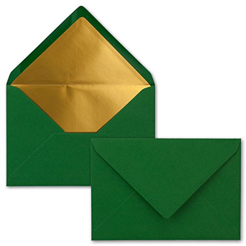 Kuverts Dunkelgrün - 150 Stück - Brief-Umschläge DIN C6-114 x 162 mm - 11,4 x 16,2 cm - Naßklebung - matte Oberfläche & Gold-Metallic Fütterung - ohne Fenster - für Einladungen von NEUSER PAPIER